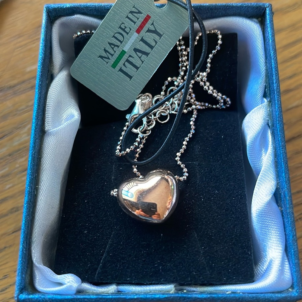 MIA FIORE 18kt GP 925 Sterling Silver Heart Pendant Necklace 15” MADE in ITALY